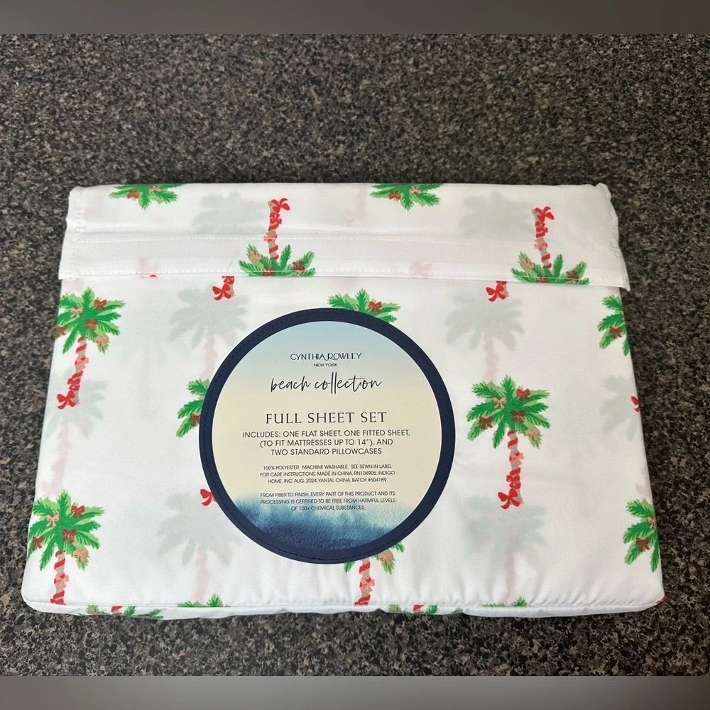 Cynthia Rowley Christmas Palms Tree Sheet Set Size Full